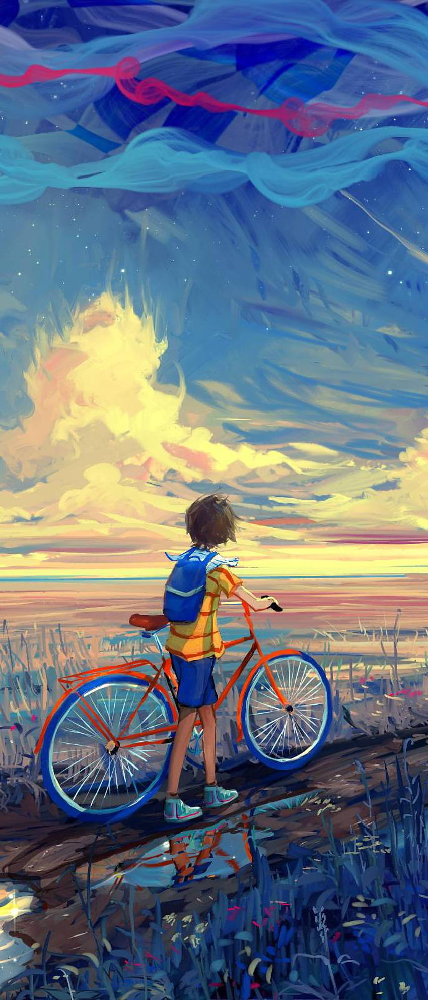 Boy with a bicycle. digital art - Mobile Walls, Bike Art HD phone wallpaper