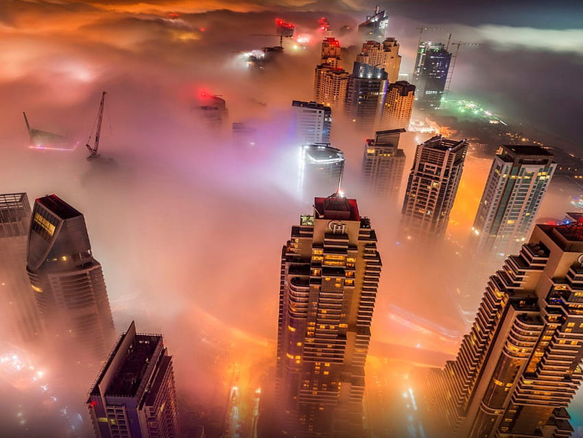 Dubai Fog City At Night For HD wallpaper