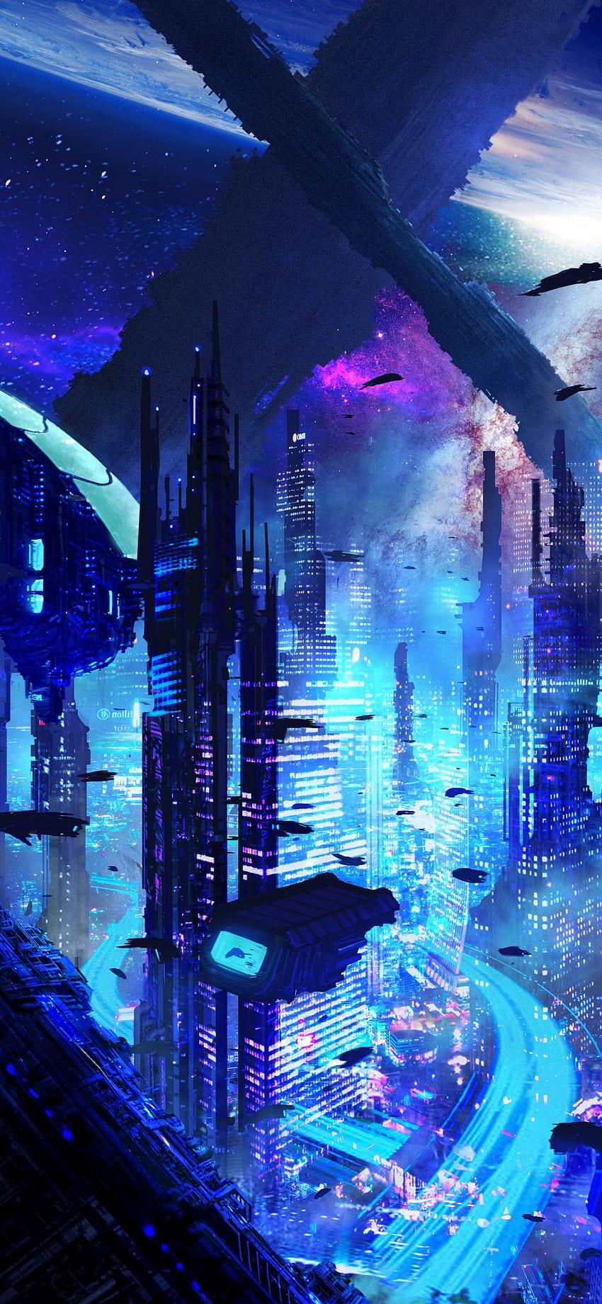 Przyszłość, Futuryzm, Świat, Niebieski, Cyberpunk - Sci Fi City, Science Fiction Tapeta na telefon HD