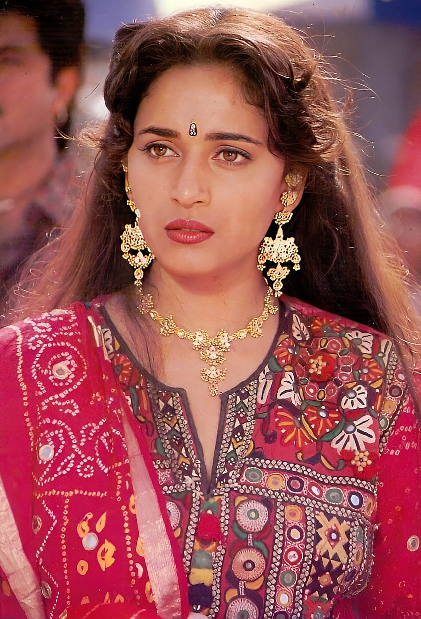 Madhuri Dixit, sari, aktris Bollywood wallpaper ponsel HD