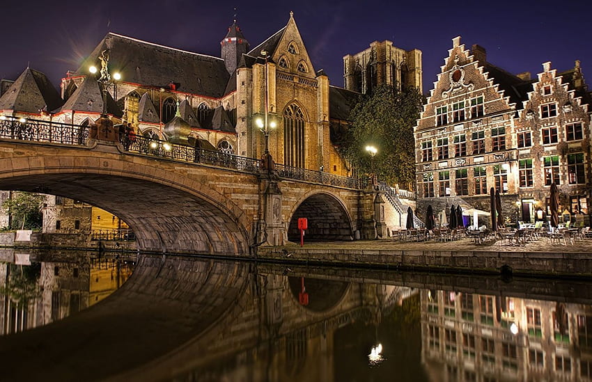 Belgique Bruges Ponts Villes nocturnes. Belgique, Les plus belles villes, Gand Belgique, Bruges Belgique Fond d'écran HD