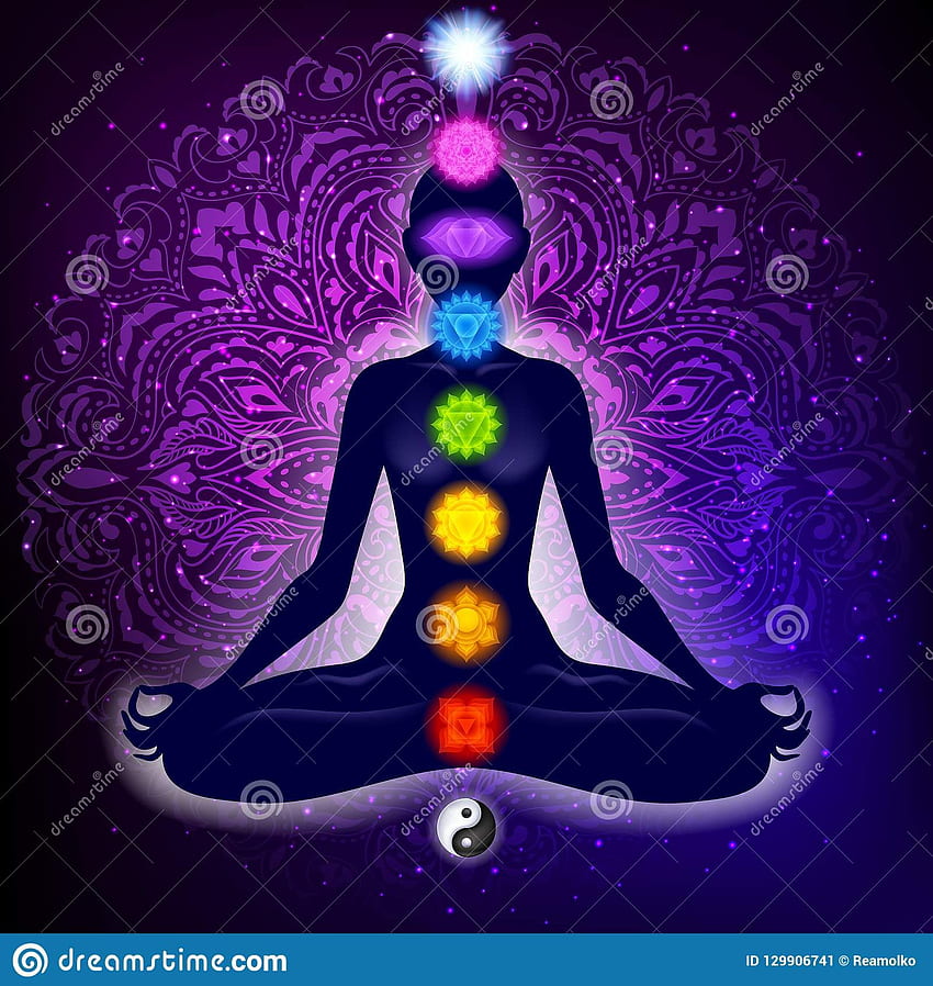 Illustration about Meditating woman in lotus pose. Yoga illustration. Colorful 9 chakras and aura glow. Mandala. Yoga illustration, Chakra , Chakra painting HD phone wallpaper