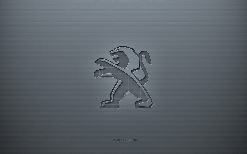 Logo Peugeot, szare kreatywne tło, emblemat Peugeot, tekstura szarego papieru, Peugeot, szare tło, logo Peugeot 3d Tapeta HD