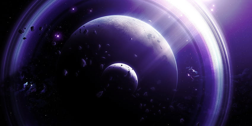 Espacio, planetas y asteroides, arte de fantasía. fondo de pantalla