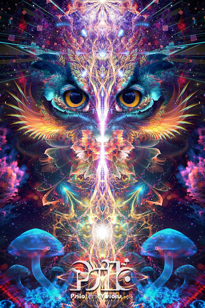 Owl Tapestry, Mushroom Tapestry, Visionary Art, Psychedelic, Trippy Owl HD phone wallpaper