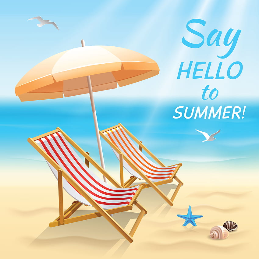 Summer Holidays Background - Orange Beach Chair, Beach Umbrella HD phone wallpaper