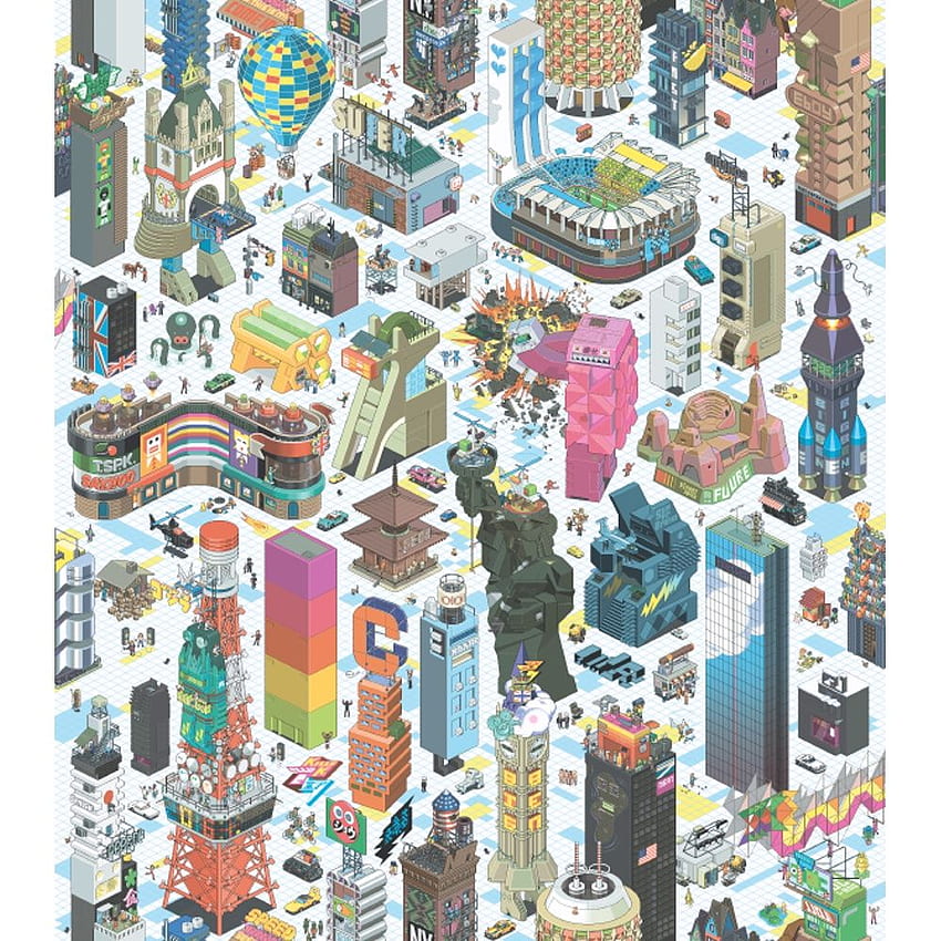 Galerie Yolo วิดีโอเกม City Pattern Pixel Art Japan Teenager 5003 1 สีขาว Multi. ฉันต้องการศิลปะพิกเซลญี่ปุ่น วอลล์เปเปอร์โทรศัพท์ HD