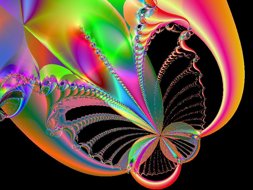 Mariposa sobre tulipán, 3d, abstracto, arco iris, color, fractal, luz, mariposa, multicolor, tulipán fondo de pantalla