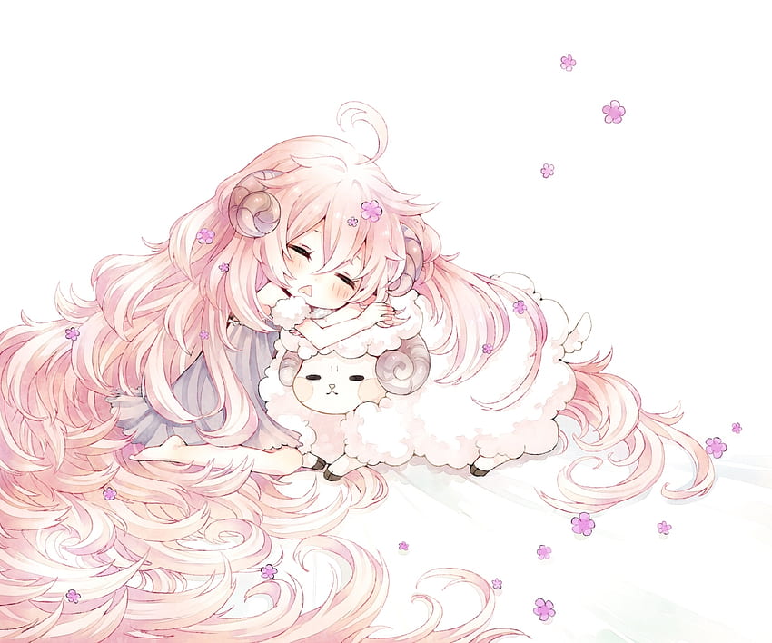 Horns, Pink Hair, Sleeping, Cute, Anime Girl, Chibi - Resolution ...