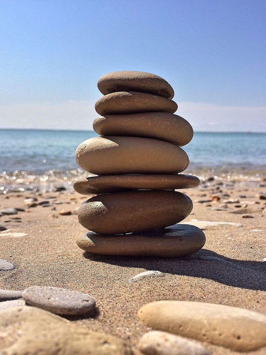 : skała, równowaga, kamień, zen, harmonia, stos, żwir, plaża, stabilność Tapeta na telefon HD