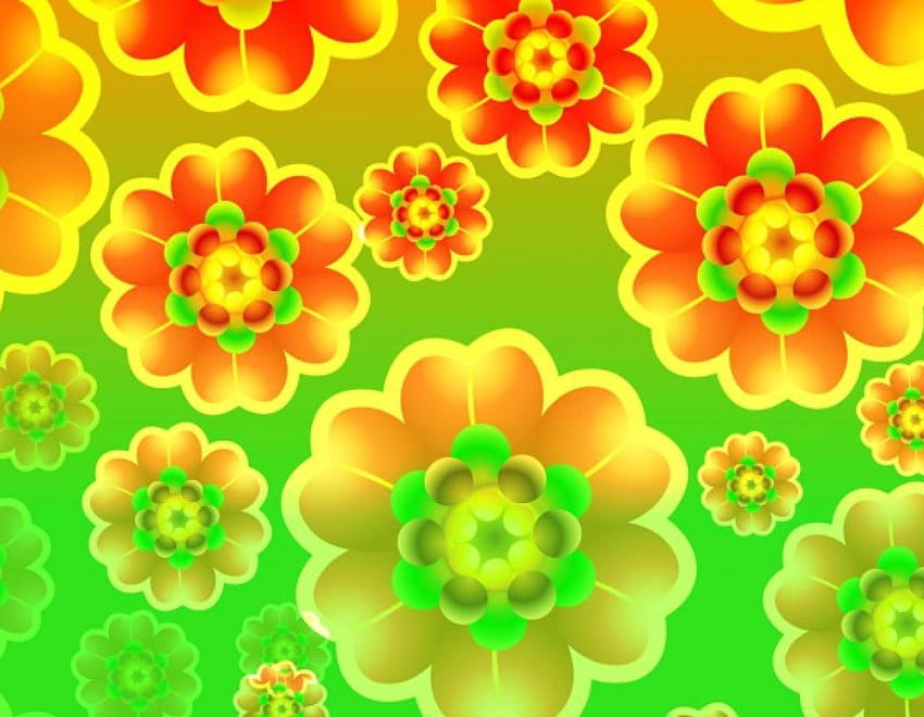 Narenciye Çiçekleri, sanat, sarı, yeşil, kırmızı, çiçekler, turuncu HD duvar kağıdı