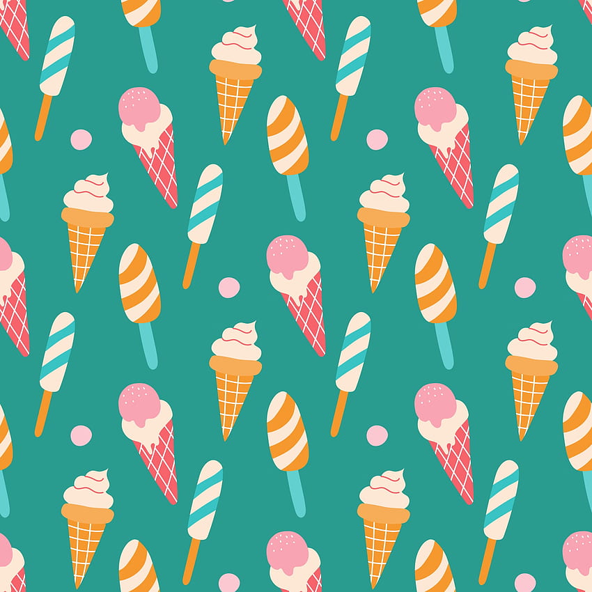 Colorful ice cream on a stick and in a waffle cone with berries on a green background. Vector seamless pattern. , packaging paper design, fabrics 2797153 Vector Art at Vecteezy HD phone wallpaper