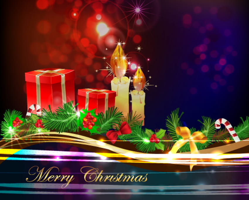 Merry Christmas, bokeh, colorful, colors, gift, beauty, xmas, holiday, candles, magic christmas, bow, magic, ribbon, gifts, beautiful, christmas light, candle, box, pretty, christmas, light, lights, lovely HD wallpaper