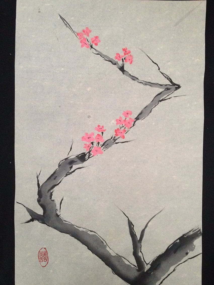 Brush painting- Cherry Blossom, Japanese Ink Painting HD phone wallpaper