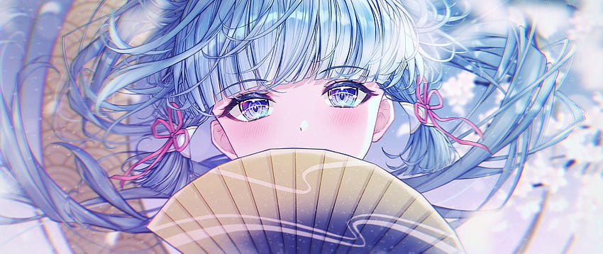 Chica anime, hermosos ojos azules, Genesis Impact, arte fondo de pantalla