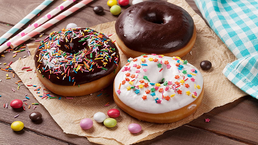 Food Chocolate Donuts Three 3 Icing sugar Pastry HD wallpaper