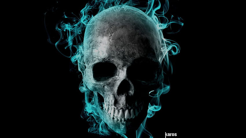 Flaming Skulls, Green Skull HD wallpaper