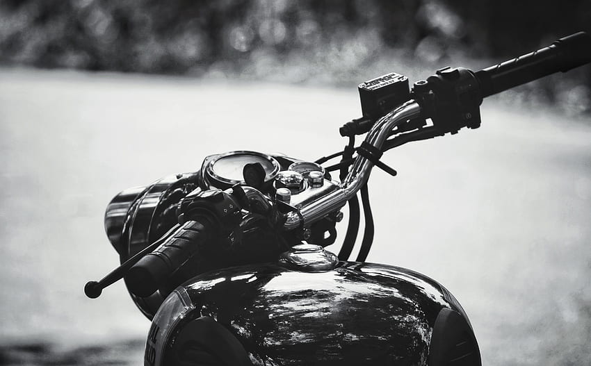 Royal Enfield, motorcycle handle Black and White HD wallpaper