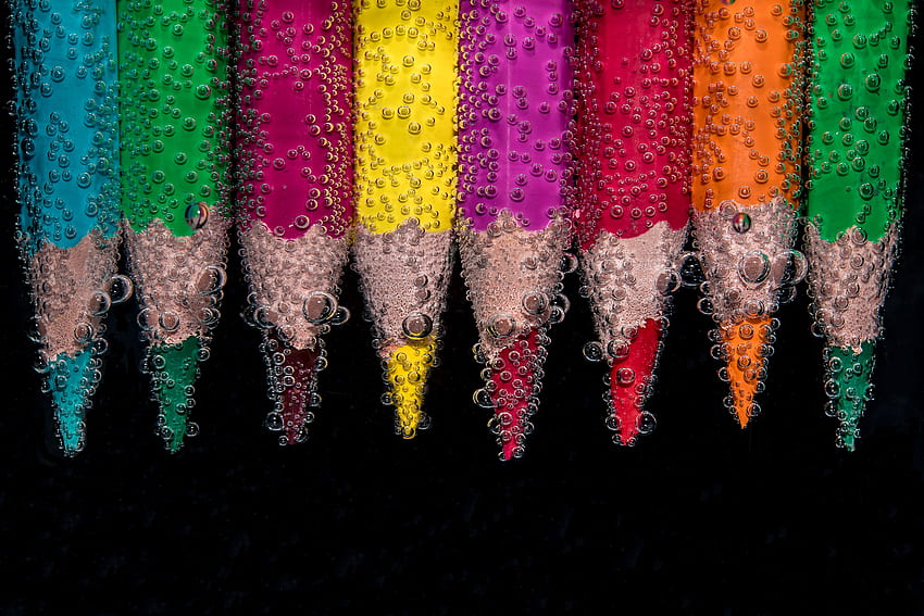 bulles, macro, gros plan, crayons couleur, crayons couleur Fond d'écran HD