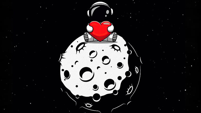 Little Astronaut On Moon With Heart In Hand , Artist, , , Background, and HD wallpaper