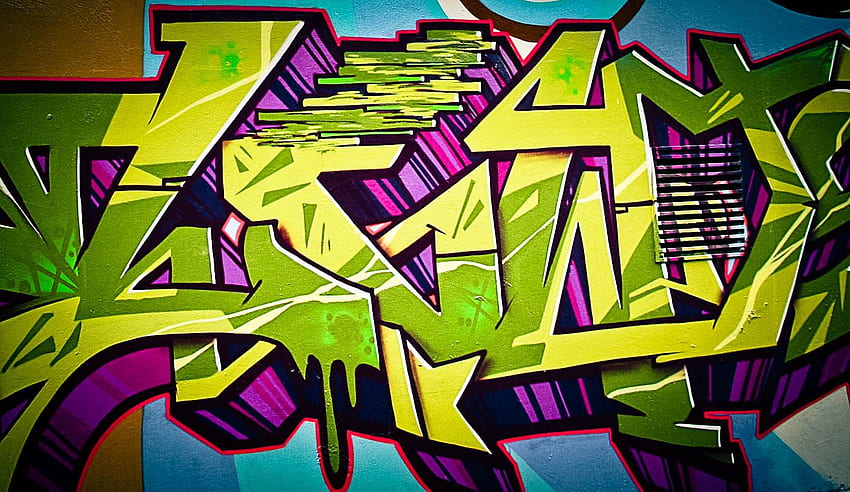Cool Graffiti - Purple Green Yellow Graffiti - HD wallpaper