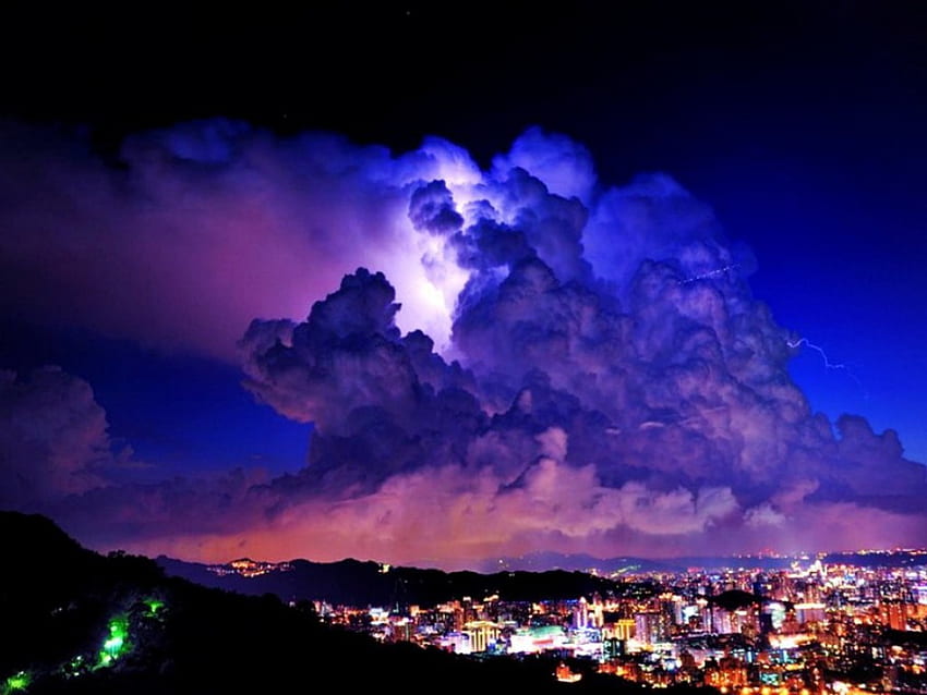 City storm, night, clouds, city, storm HD wallpaper