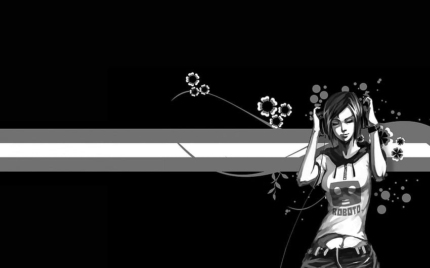 Music Girl on Black and White Vector Design and Stock HD wallpaper