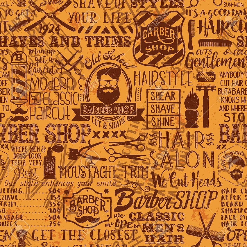Barber shop elements and icons patchwork background, vector grunge seamless vintage pa in 2020. Vintage patterns, Vintage , Pattern HD phone wallpaper