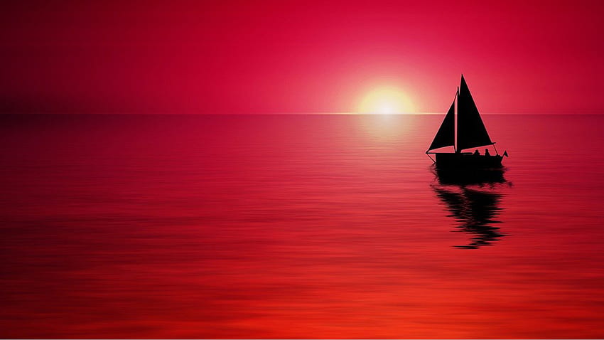 Voile, mer, bateau, navire, thème Firefox, clair de lune, lune, rouge, ciel, océan Fond d'écran HD