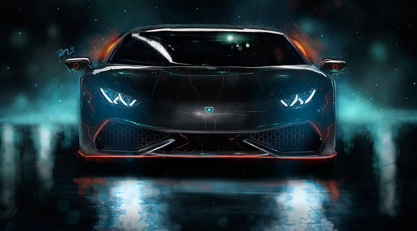 Lamborghini Huracan, CGI, Custom, Neon, Night HD wallpaper