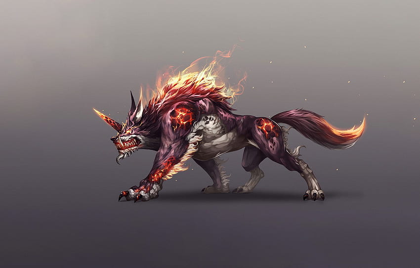 Download wallpaper fire wolf fantasy Horny by Pixxus section art in  resolution 1600x1200