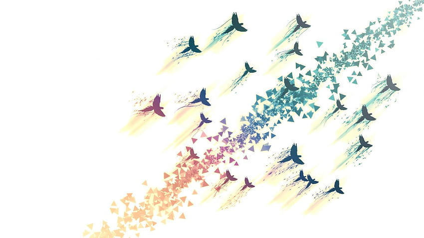 Birds Abstract White psychedelic art rainbow HD wallpaper
