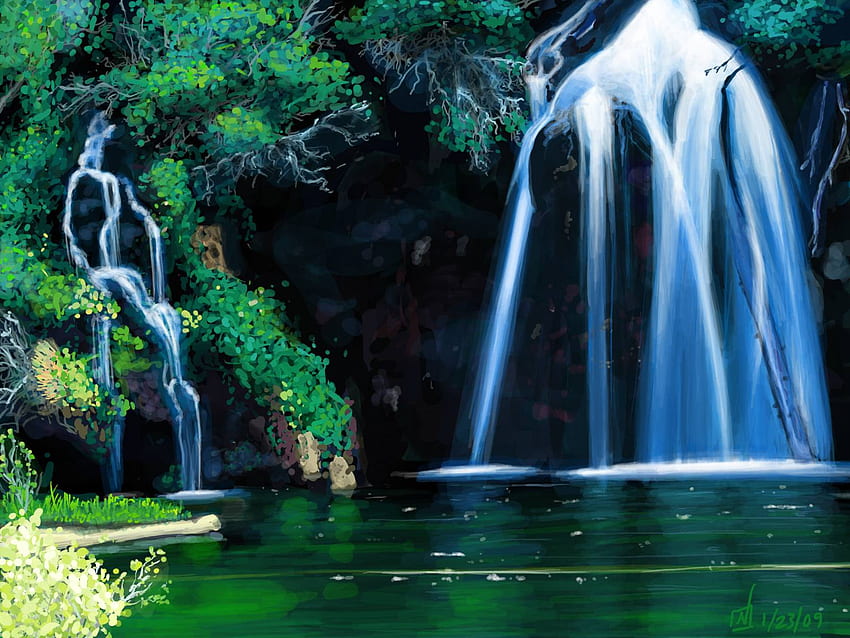Rainforest Waterfall at Landscape Monodomo, Hi Res Waterfall HD wallpaper
