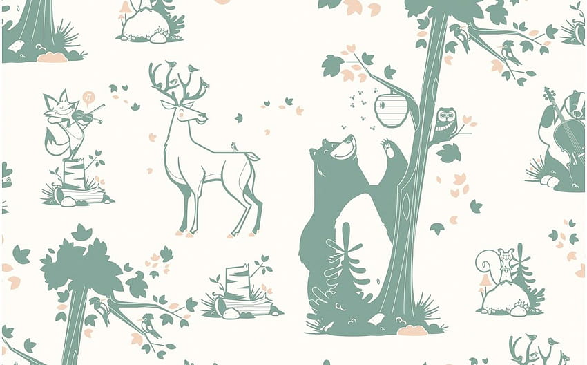숲 속의 동물 - 여자아이 방 벽 장식, 귀여운 숲 동물 HD 월페이퍼