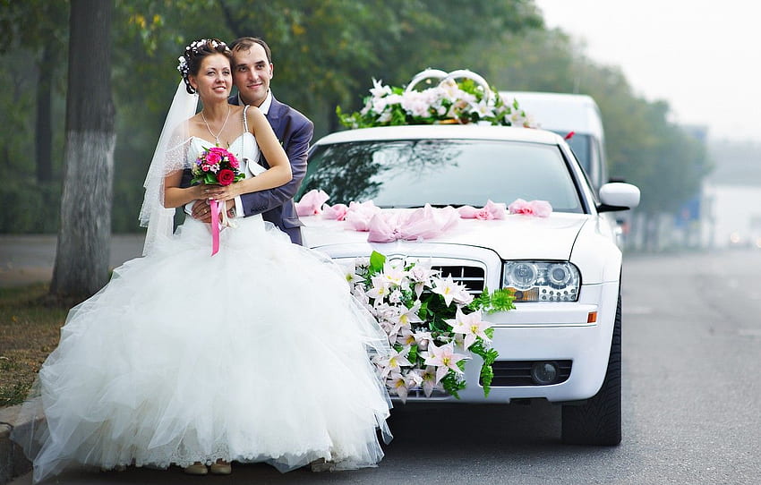 decorazione, bouquet, vestito, auto, felice, la sposa, matrimonio, amanti, lo sposo, bouquet, matrimonio, sposa, sposo per , sezione праздники Sfondo HD