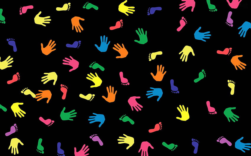 Palms, Vector, Multicolored, Motley, Palm, Hands, Traces, Feet HD wallpaper