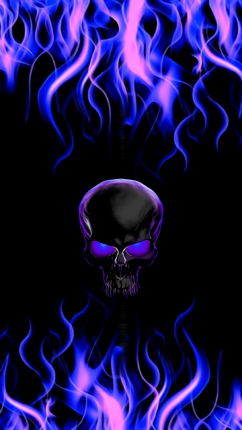 Purple Flame Skull, black HD phone wallpaper