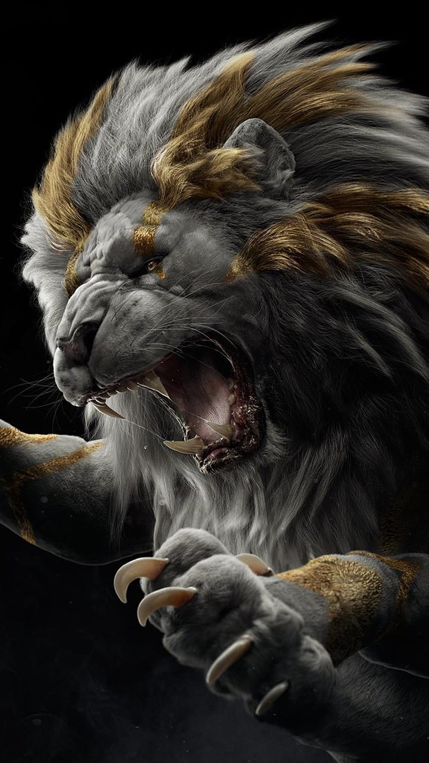 Dark Fierce Lion Face Macro iPhone Plus - Lion, Aggressive Lion HD тапет за телефон