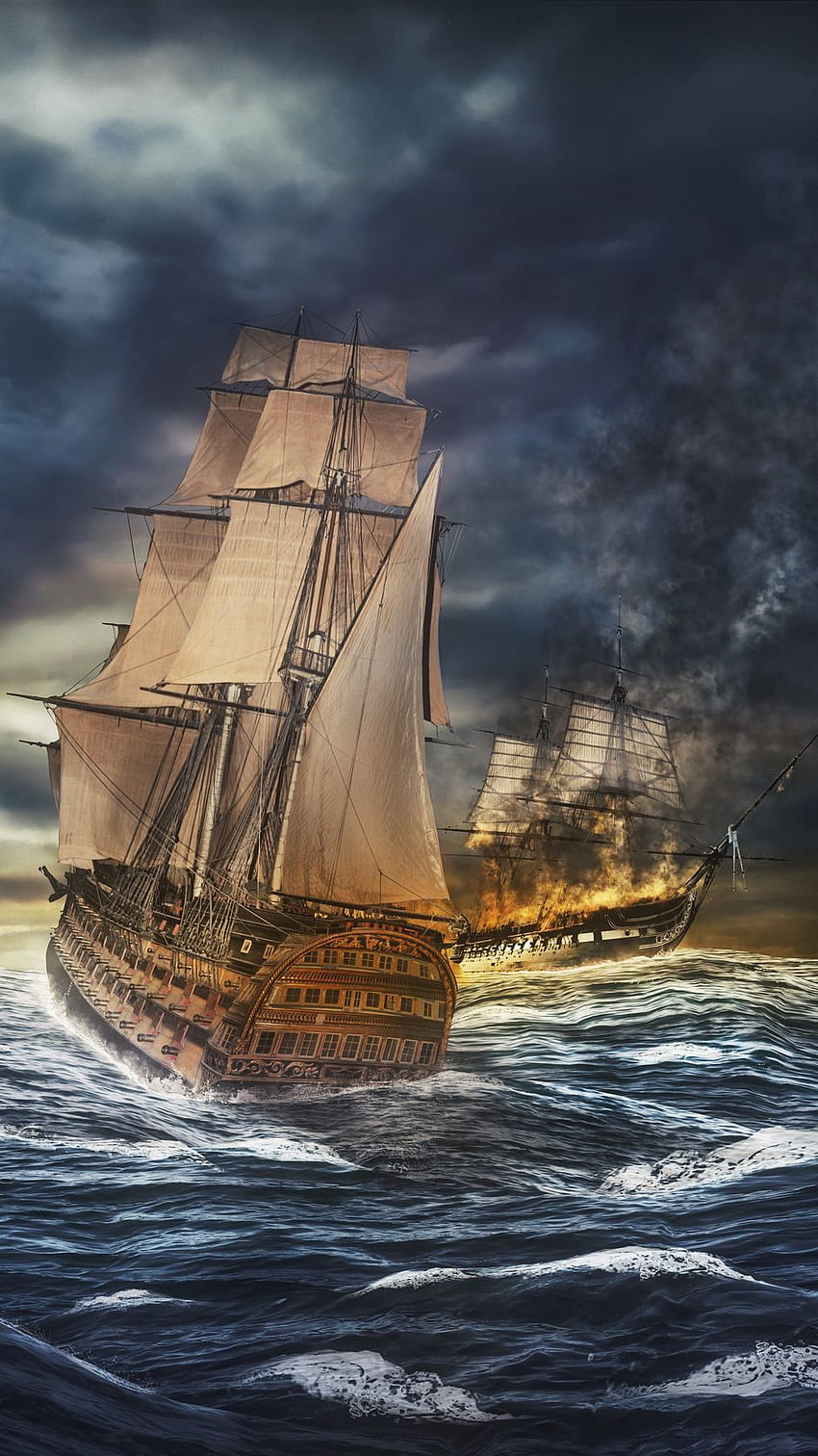 Ships, Sea, Storm, Sea Battle, hop Iphone 8 7 6s 6 For Parallax Background HD phone wallpaper