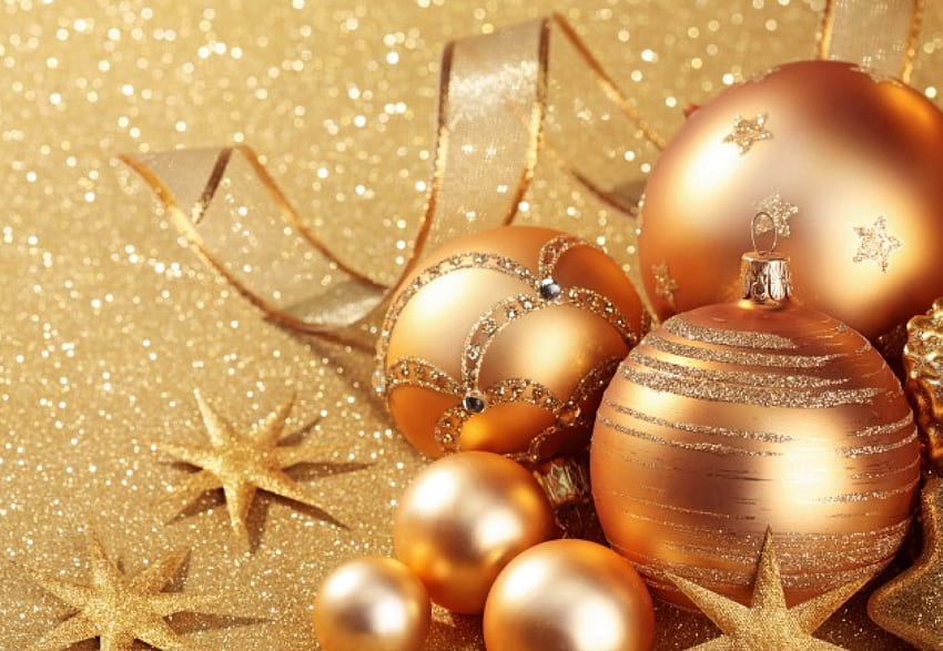Złote ozdoby świąteczne!, dekoracje, wesoły, złoty, boże narodzenie Tapeta HD