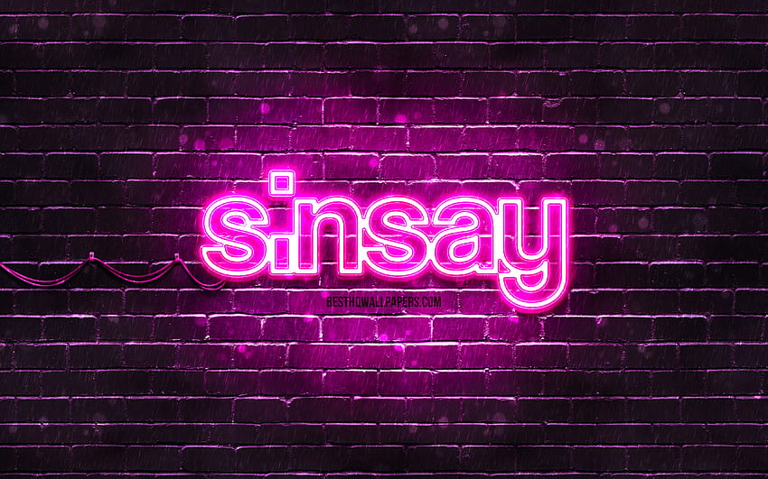 Sinsay purple logo, , purple brickwall, Sinsay logo, brands, Sinsay neon logo, Sinsay HD wallpaper