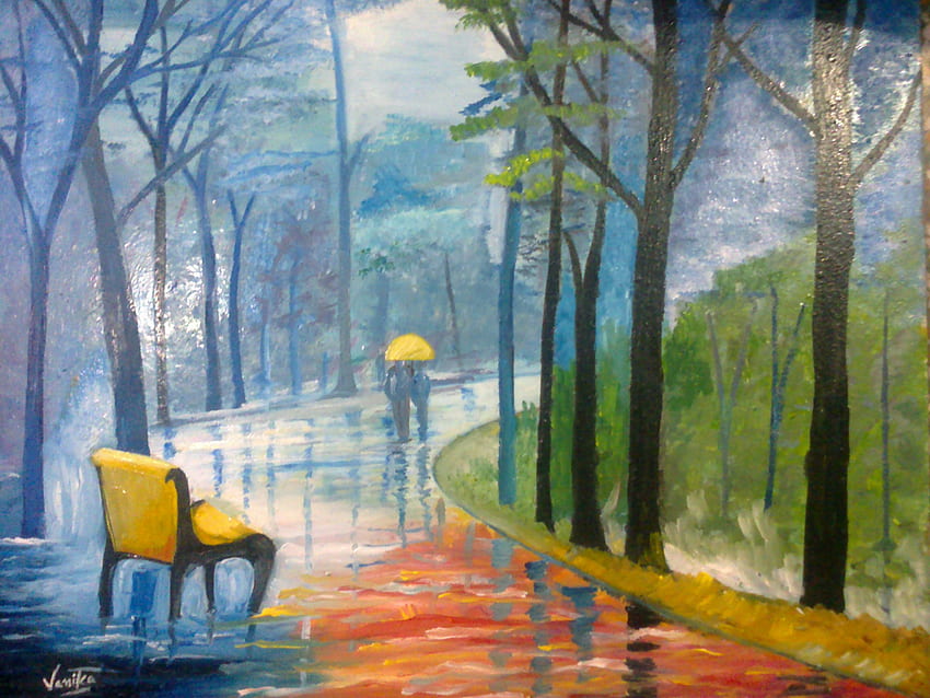 Pintura a óleo de um dia chuvoso papel de parede HD
