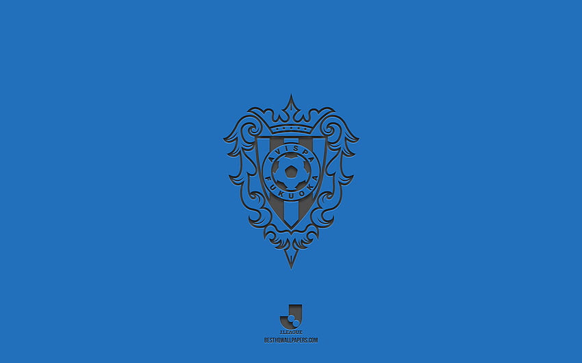 Avispa Fukuoka, blauer Hintergrund, japanische Fußballmannschaft, Avispa Fukuoka-Emblem, J1 League, Japan, Fußball, Avispa Fukuoka-Logo HD-Hintergrundbild