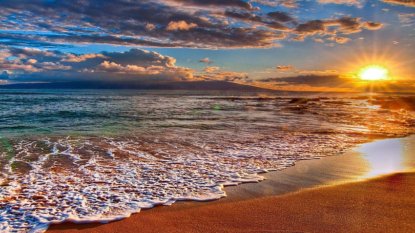 Sonnenuntergang-Strand-Hintergrund, beige Strand HD-Hintergrundbild