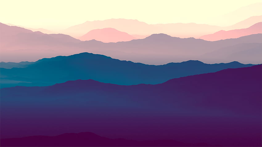 Mountains, landscape, purple sunset, gradient, horizon HD wallpaper
