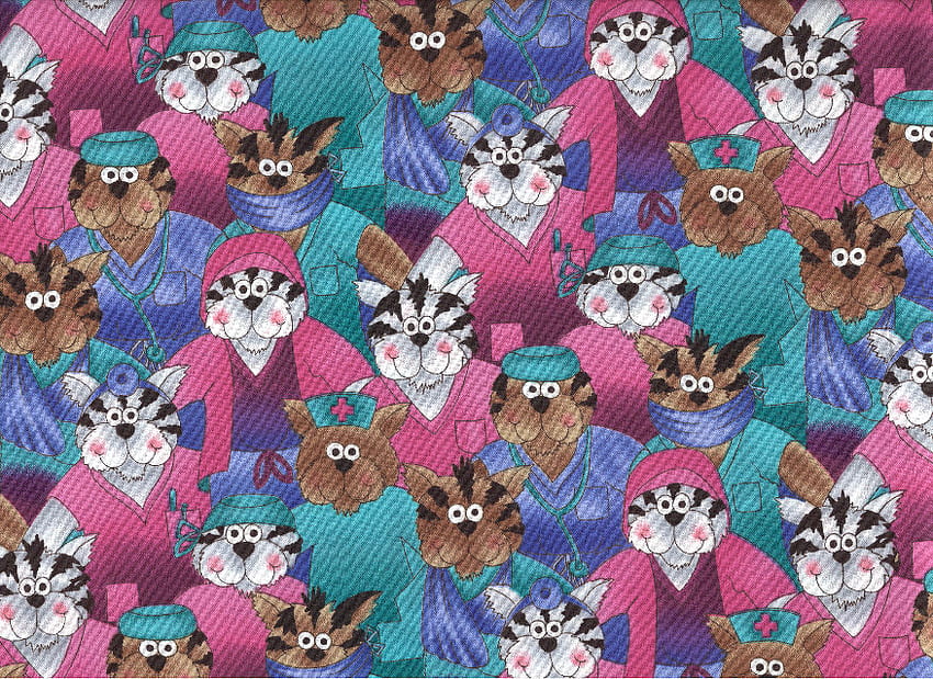 CATS AND DOGS, dogs, cats, pink, fabric HD wallpaper