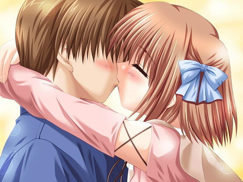 anime pocałunek, słodki, pocałunek, anime, uścisk Tapeta HD