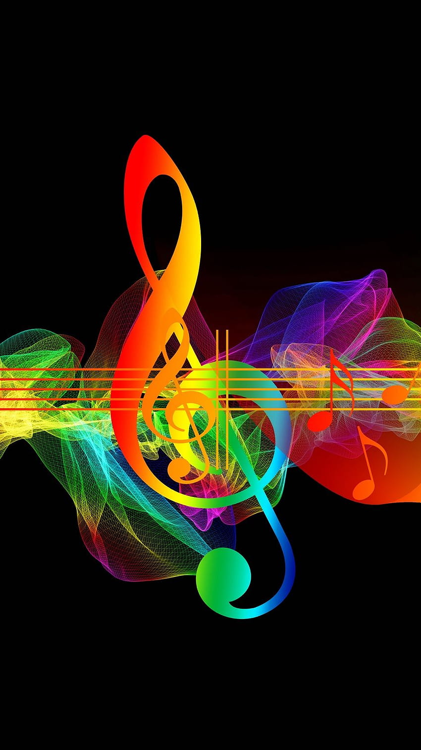 chiave di violino, note musicali, multicolore Sfondo del telefono HD