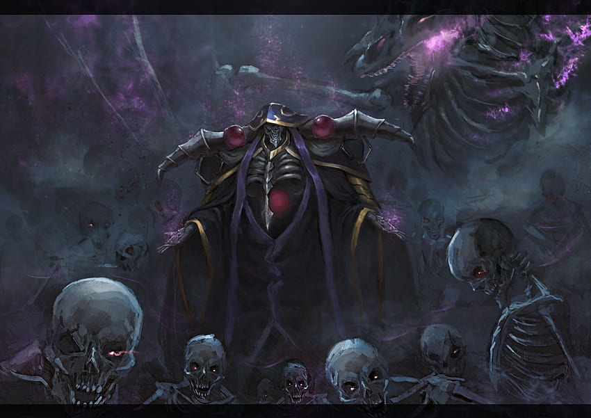 skeleton digital Ainz Ooal Gown Overlord (anime) red HD wallpaper
