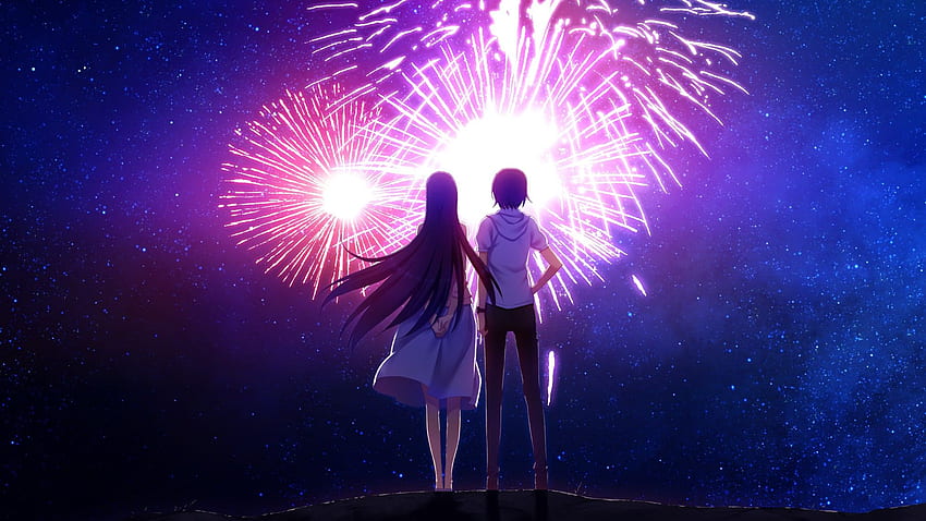 fuochi d'artificio, anime, anime girls, Grisaia no Kajitsu, Sakaki, Happy New Year Anime Sfondo HD
